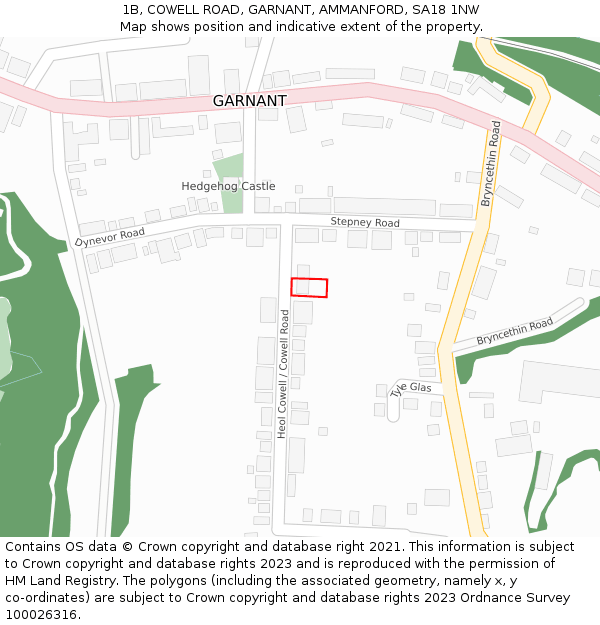 1B, COWELL ROAD, GARNANT, AMMANFORD, SA18 1NW: Location map and indicative extent of plot