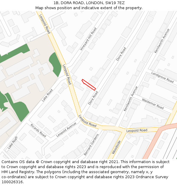 1B, DORA ROAD, LONDON, SW19 7EZ: Location map and indicative extent of plot