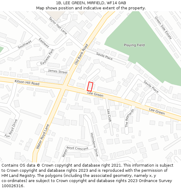 1B, LEE GREEN, MIRFIELD, WF14 0AB: Location map and indicative extent of plot