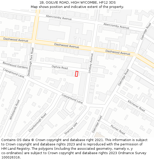 1B, OGILVIE ROAD, HIGH WYCOMBE, HP12 3DS: Location map and indicative extent of plot