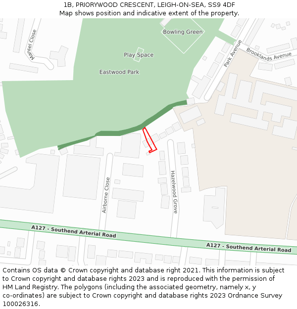 1B, PRIORYWOOD CRESCENT, LEIGH-ON-SEA, SS9 4DF: Location map and indicative extent of plot