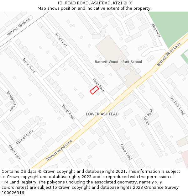 1B, READ ROAD, ASHTEAD, KT21 2HX: Location map and indicative extent of plot