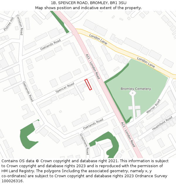 1B, SPENCER ROAD, BROMLEY, BR1 3SU: Location map and indicative extent of plot