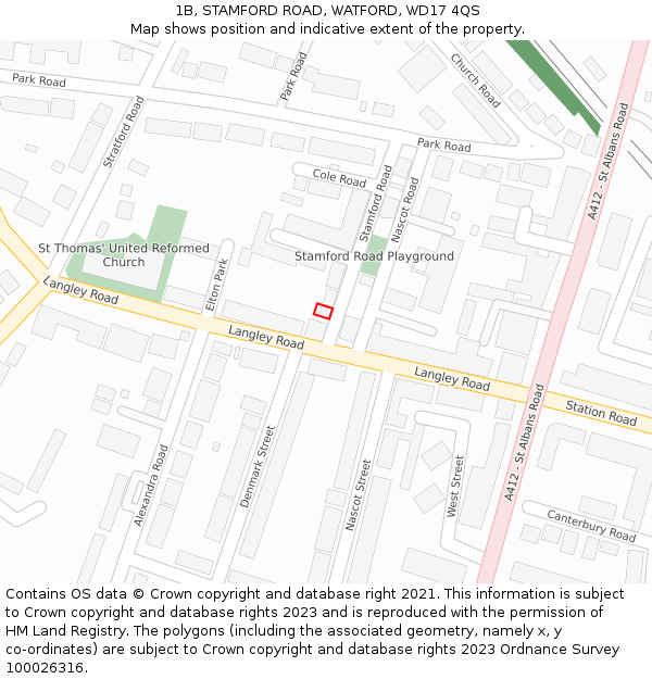 1B, STAMFORD ROAD, WATFORD, WD17 4QS: Location map and indicative extent of plot