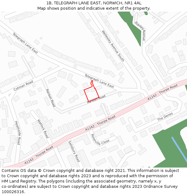 1B, TELEGRAPH LANE EAST, NORWICH, NR1 4AL: Location map and indicative extent of plot