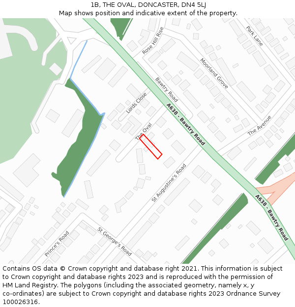 1B, THE OVAL, DONCASTER, DN4 5LJ: Location map and indicative extent of plot