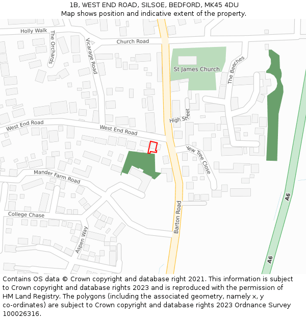 1B, WEST END ROAD, SILSOE, BEDFORD, MK45 4DU: Location map and indicative extent of plot