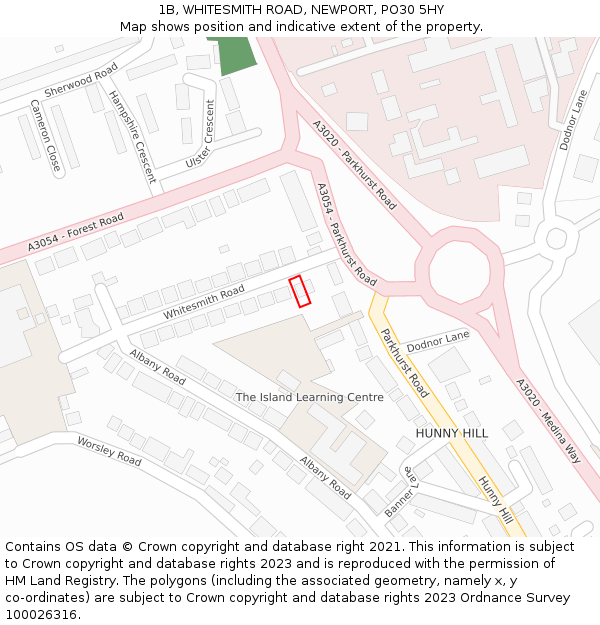 1B, WHITESMITH ROAD, NEWPORT, PO30 5HY: Location map and indicative extent of plot