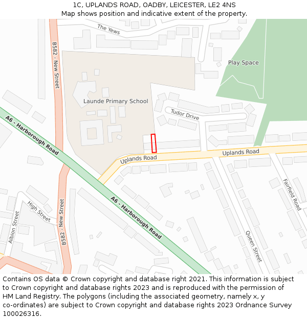 1C, UPLANDS ROAD, OADBY, LEICESTER, LE2 4NS: Location map and indicative extent of plot