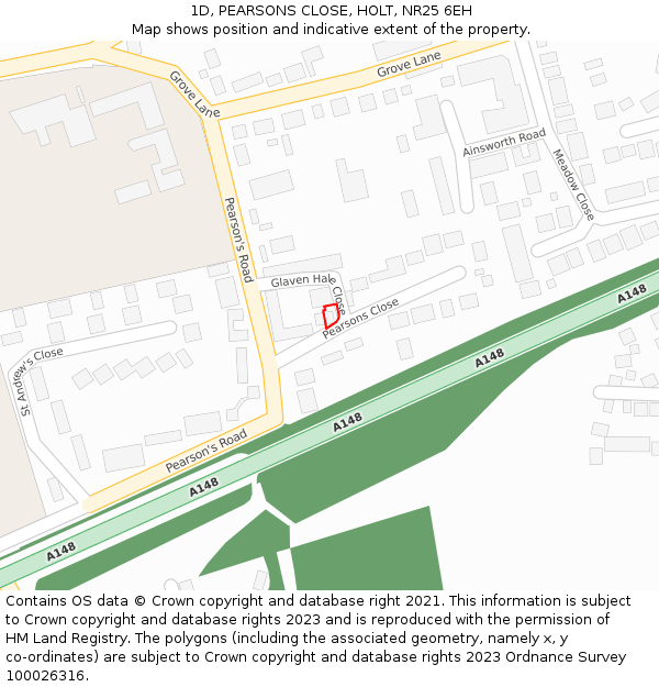 1D, PEARSONS CLOSE, HOLT, NR25 6EH: Location map and indicative extent of plot