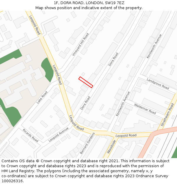 1F, DORA ROAD, LONDON, SW19 7EZ: Location map and indicative extent of plot