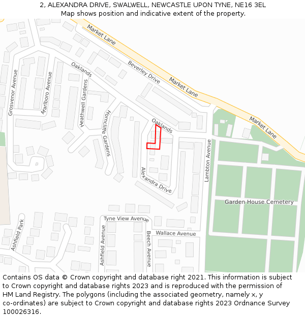 2, ALEXANDRA DRIVE, SWALWELL, NEWCASTLE UPON TYNE, NE16 3EL: Location map and indicative extent of plot