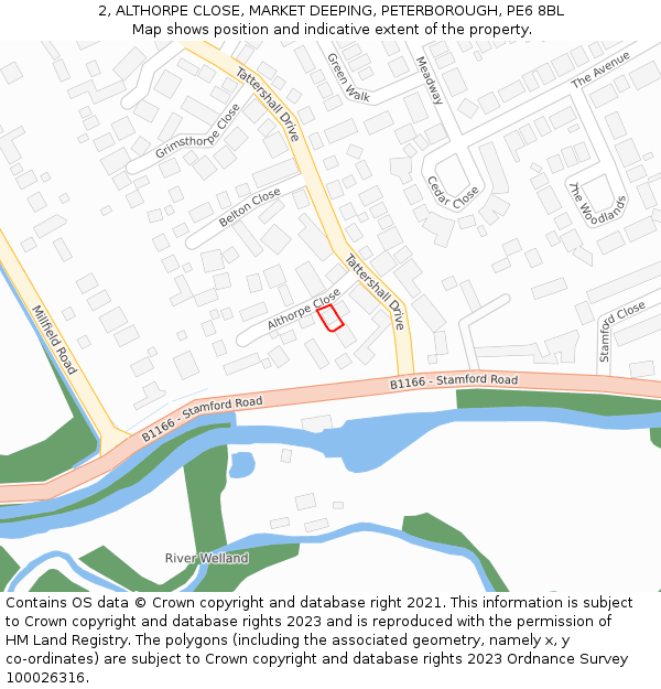 2, ALTHORPE CLOSE, MARKET DEEPING, PETERBOROUGH, PE6 8BL: Location map and indicative extent of plot