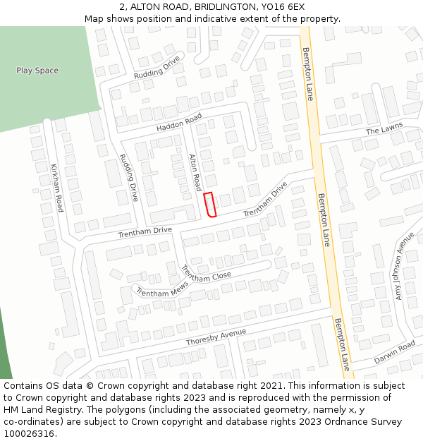 2, ALTON ROAD, BRIDLINGTON, YO16 6EX: Location map and indicative extent of plot