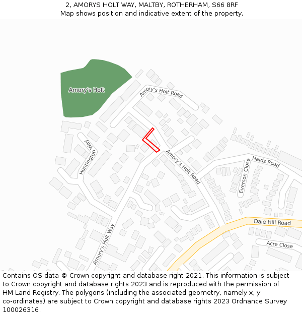 2, AMORYS HOLT WAY, MALTBY, ROTHERHAM, S66 8RF: Location map and indicative extent of plot