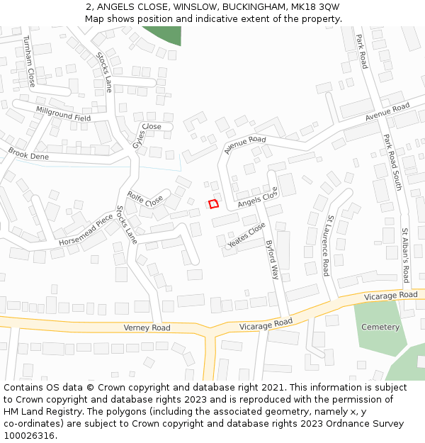 2, ANGELS CLOSE, WINSLOW, BUCKINGHAM, MK18 3QW: Location map and indicative extent of plot