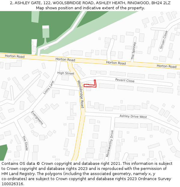 2, ASHLEY GATE, 122, WOOLSBRIDGE ROAD, ASHLEY HEATH, RINGWOOD, BH24 2LZ: Location map and indicative extent of plot