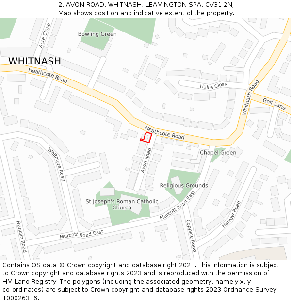 2, AVON ROAD, WHITNASH, LEAMINGTON SPA, CV31 2NJ: Location map and indicative extent of plot