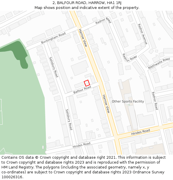 2, BALFOUR ROAD, HARROW, HA1 1RJ: Location map and indicative extent of plot