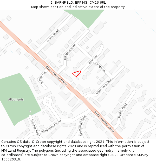 2, BARNFIELD, EPPING, CM16 6RL: Location map and indicative extent of plot