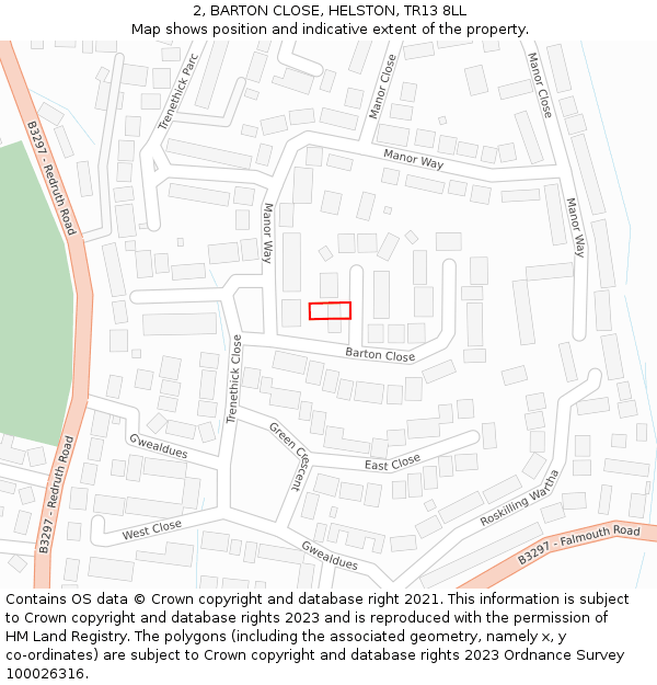 2, BARTON CLOSE, HELSTON, TR13 8LL: Location map and indicative extent of plot