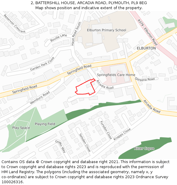 2, BATTERSHILL HOUSE, ARCADIA ROAD, PLYMOUTH, PL9 8EG: Location map and indicative extent of plot