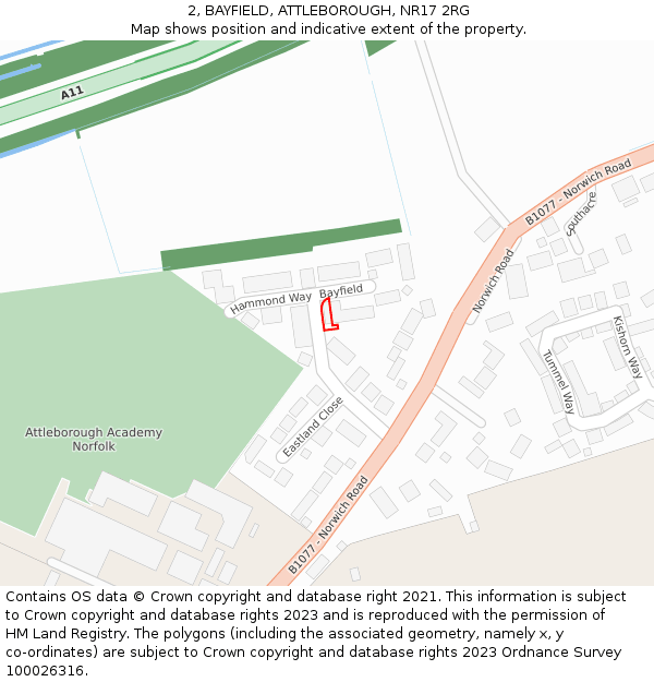 2, BAYFIELD, ATTLEBOROUGH, NR17 2RG: Location map and indicative extent of plot