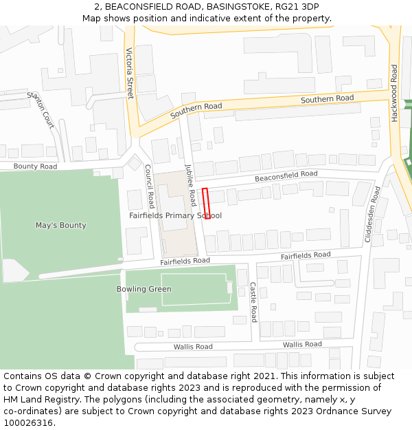 2, BEACONSFIELD ROAD, BASINGSTOKE, RG21 3DP: Location map and indicative extent of plot