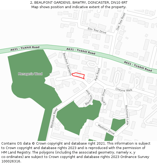 2, BEAUFONT GARDENS, BAWTRY, DONCASTER, DN10 6RT: Location map and indicative extent of plot