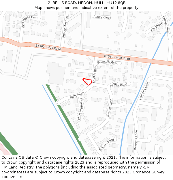 2, BELLS ROAD, HEDON, HULL, HU12 8QR: Location map and indicative extent of plot