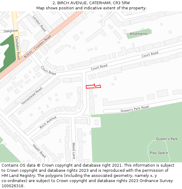 2, BIRCH AVENUE, CATERHAM, CR3 5RW: Location map and indicative extent of plot