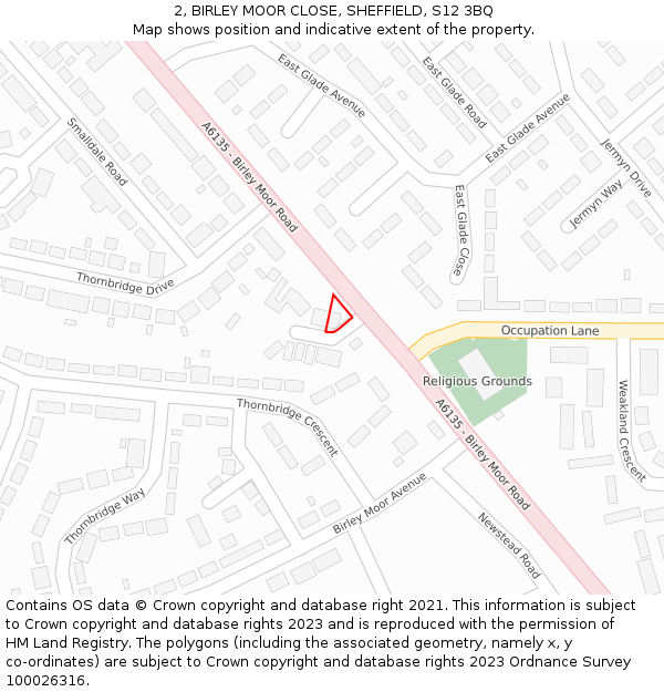 2, BIRLEY MOOR CLOSE, SHEFFIELD, S12 3BQ: Location map and indicative extent of plot