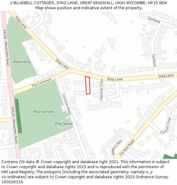 2 BLUEBELL COTTAGES, STAG LANE, GREAT KINGSHILL, HIGH WYCOMBE, HP15 6EW: Location map and indicative extent of plot