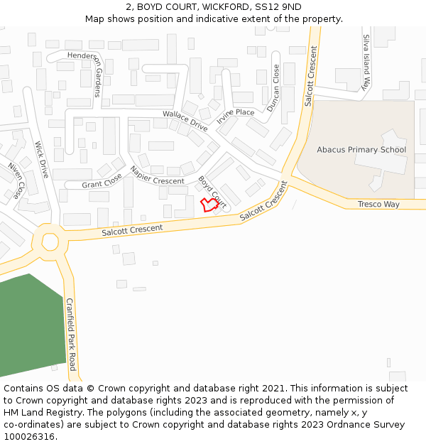 2, BOYD COURT, WICKFORD, SS12 9ND: Location map and indicative extent of plot