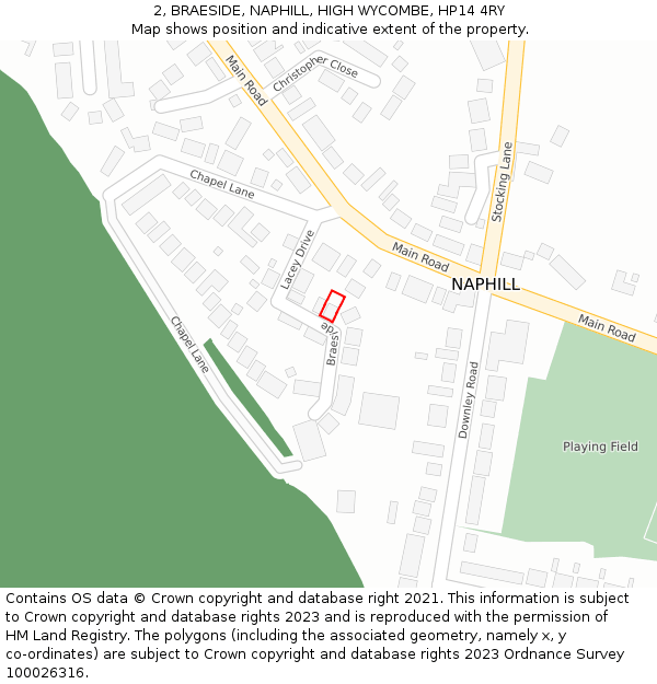 2, BRAESIDE, NAPHILL, HIGH WYCOMBE, HP14 4RY: Location map and indicative extent of plot