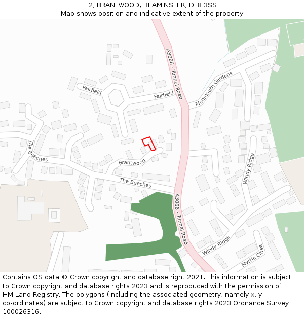 2, BRANTWOOD, BEAMINSTER, DT8 3SS: Location map and indicative extent of plot