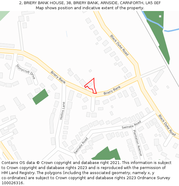 2, BRIERY BANK HOUSE, 38, BRIERY BANK, ARNSIDE, CARNFORTH, LA5 0EF: Location map and indicative extent of plot