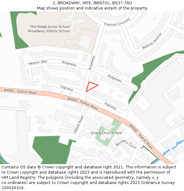 2, BROADWAY, YATE, BRISTOL, BS37 7AD: Location map and indicative extent of plot