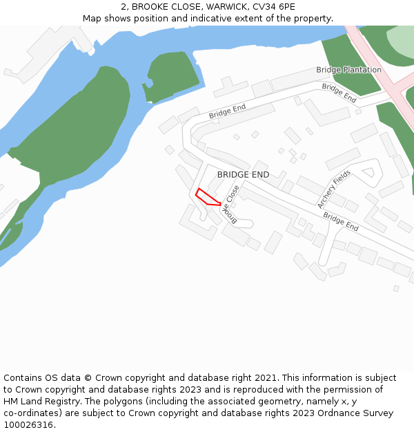 2, BROOKE CLOSE, WARWICK, CV34 6PE: Location map and indicative extent of plot