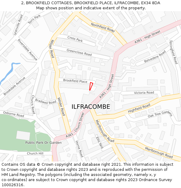 2, BROOKFIELD COTTAGES, BROOKFIELD PLACE, ILFRACOMBE, EX34 8DA: Location map and indicative extent of plot