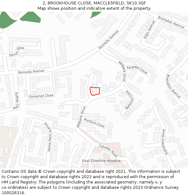 2, BROOKHOUSE CLOSE, MACCLESFIELD, SK10 3QF: Location map and indicative extent of plot