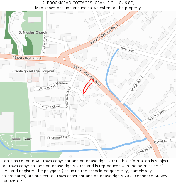 2, BROOKMEAD COTTAGES, CRANLEIGH, GU6 8DJ: Location map and indicative extent of plot