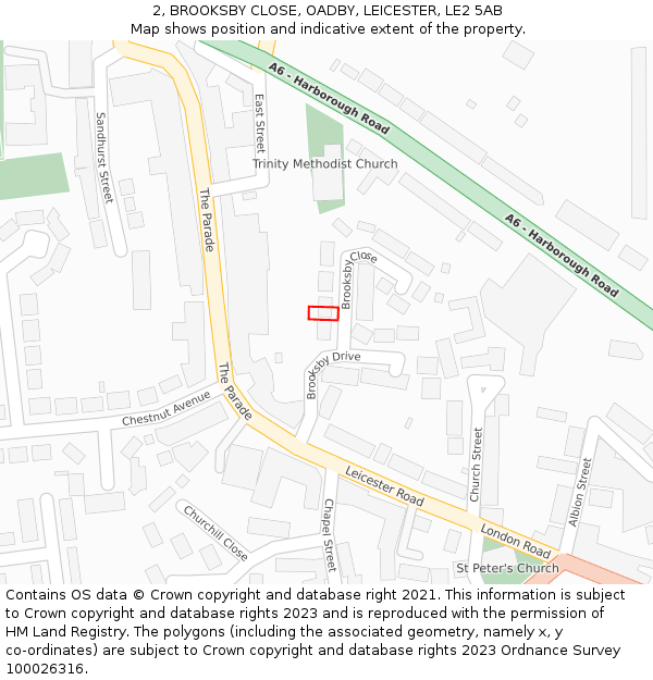 2, BROOKSBY CLOSE, OADBY, LEICESTER, LE2 5AB: Location map and indicative extent of plot