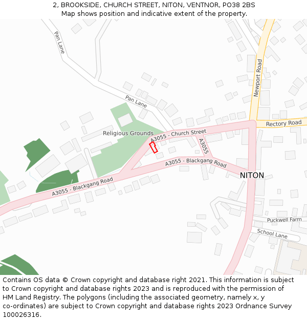 2, BROOKSIDE, CHURCH STREET, NITON, VENTNOR, PO38 2BS: Location map and indicative extent of plot