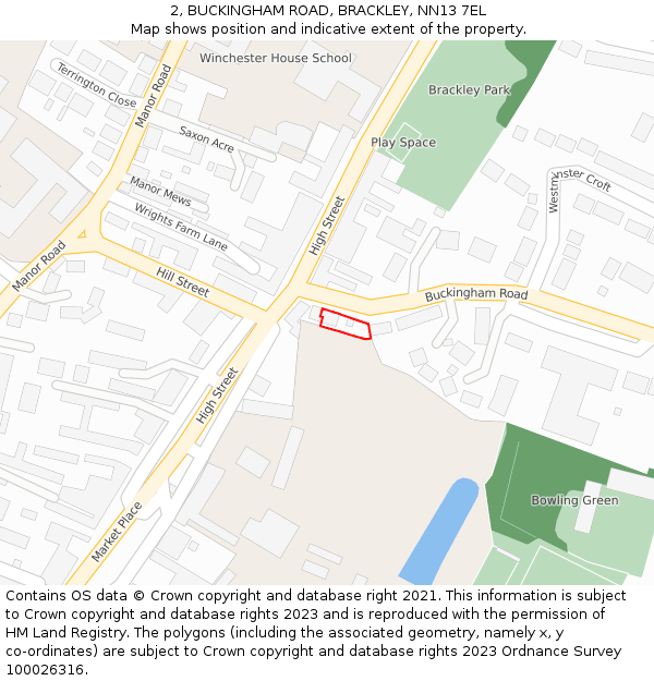 2, BUCKINGHAM ROAD, BRACKLEY, NN13 7EL: Location map and indicative extent of plot