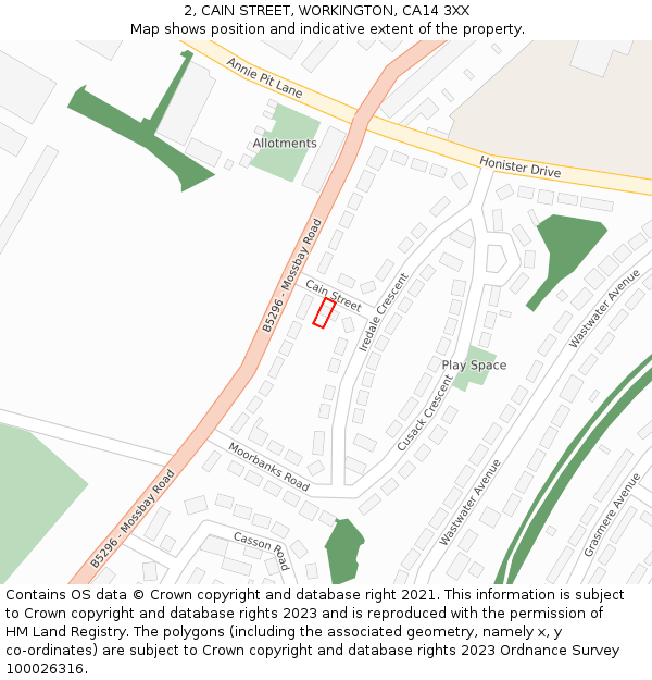 2, CAIN STREET, WORKINGTON, CA14 3XX: Location map and indicative extent of plot