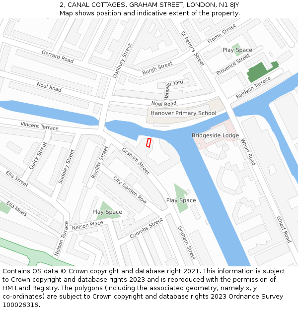 2, CANAL COTTAGES, GRAHAM STREET, LONDON, N1 8JY: Location map and indicative extent of plot