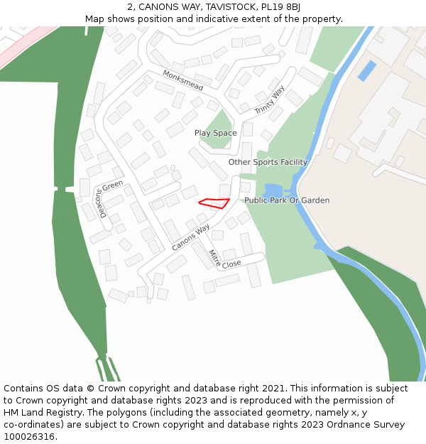 2, CANONS WAY, TAVISTOCK, PL19 8BJ: Location map and indicative extent of plot