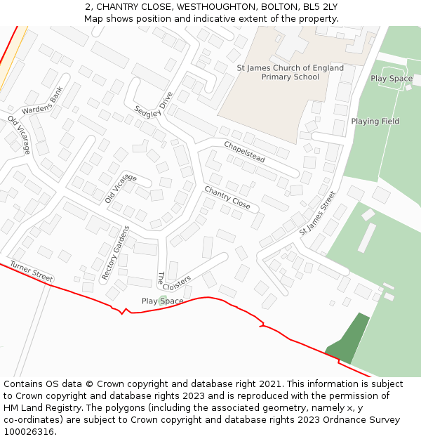 2, CHANTRY CLOSE, WESTHOUGHTON, BOLTON, BL5 2LY: Location map and indicative extent of plot