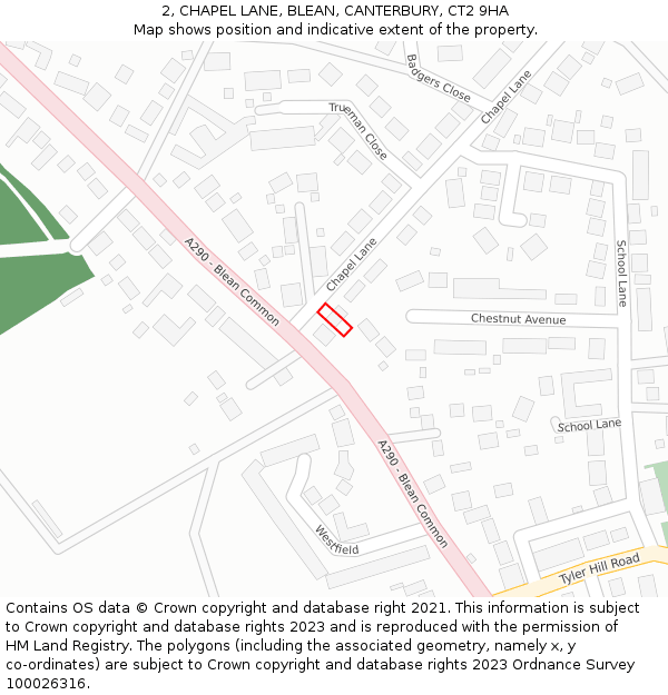 2, CHAPEL LANE, BLEAN, CANTERBURY, CT2 9HA: Location map and indicative extent of plot